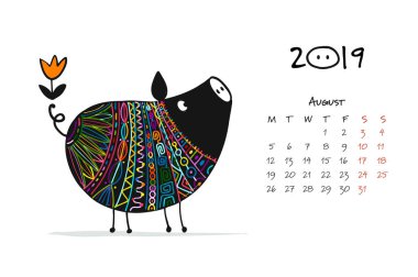 Sevimli domuzcuk siluet, tasarımınız için 2019 yılın sembolü