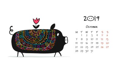 Sevimli domuzcuk siluet, tasarımınız için 2019 yılın sembolü