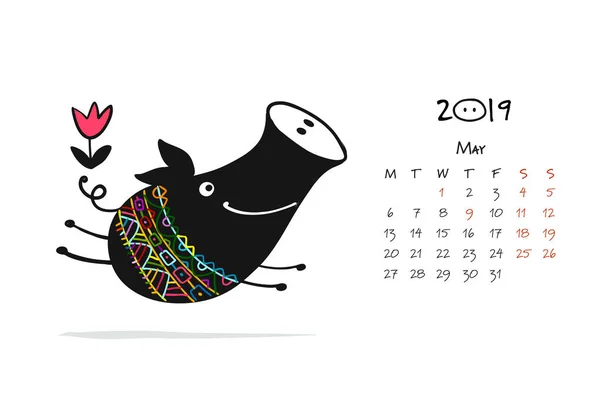 Mignonne silhouette de cochon, symbole de l'année 2019 pour votre design — Image vectorielle