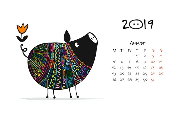 Mignonne silhouette de cochon, symbole de l'année 2019 pour votre design — Image vectorielle