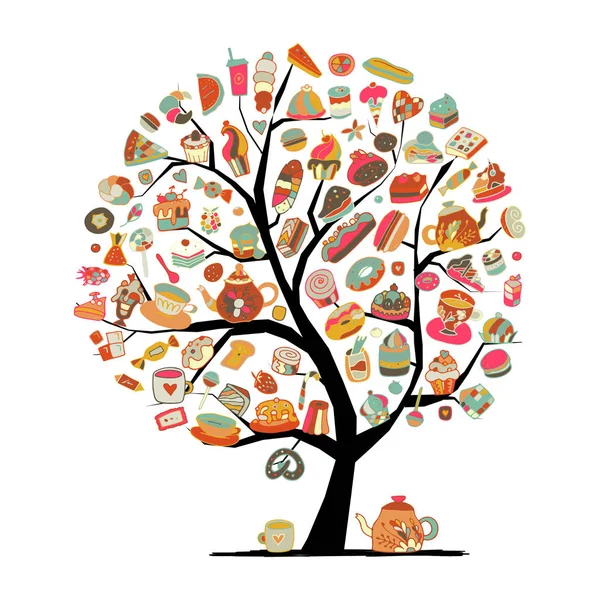 Bolos e doces, árvore de arte para o seu projeto — Vetor de Stock