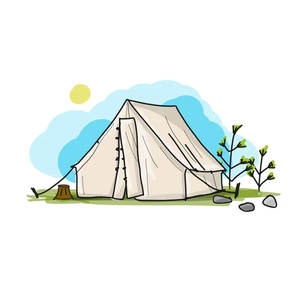 Кемпинг палатка для туризма, эскиз для вашего дизайна — стоковый вектор