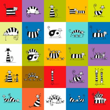 Sevimli çizgili kediler aile, tasarımınız için seamless modeli