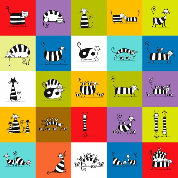 Sevimli çizgili kediler aile, tasarımınız için seamless modeli