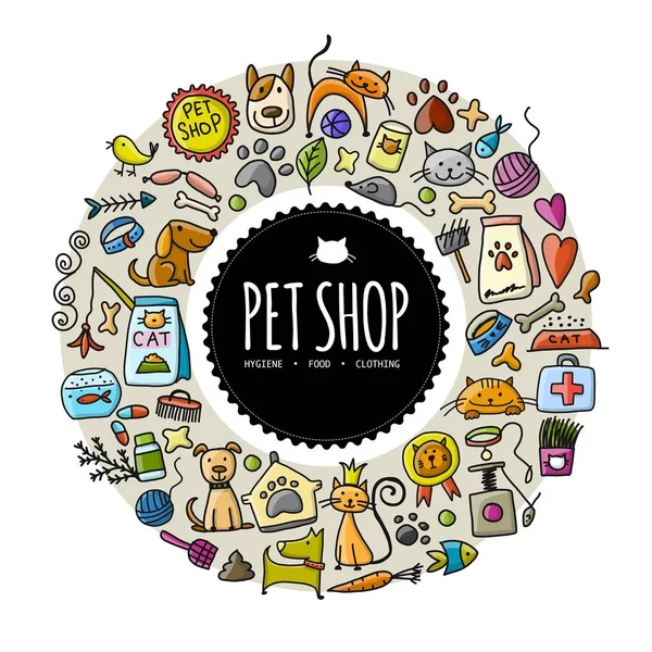 Pet shop, circle frame design with place for your text — Stock Vector