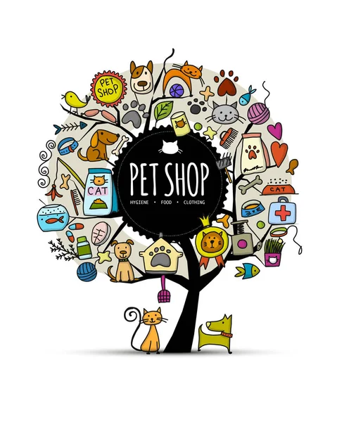 Evde beslenen hayvan dükkan, sanat ağaç tasarımını metniniz için yer ile