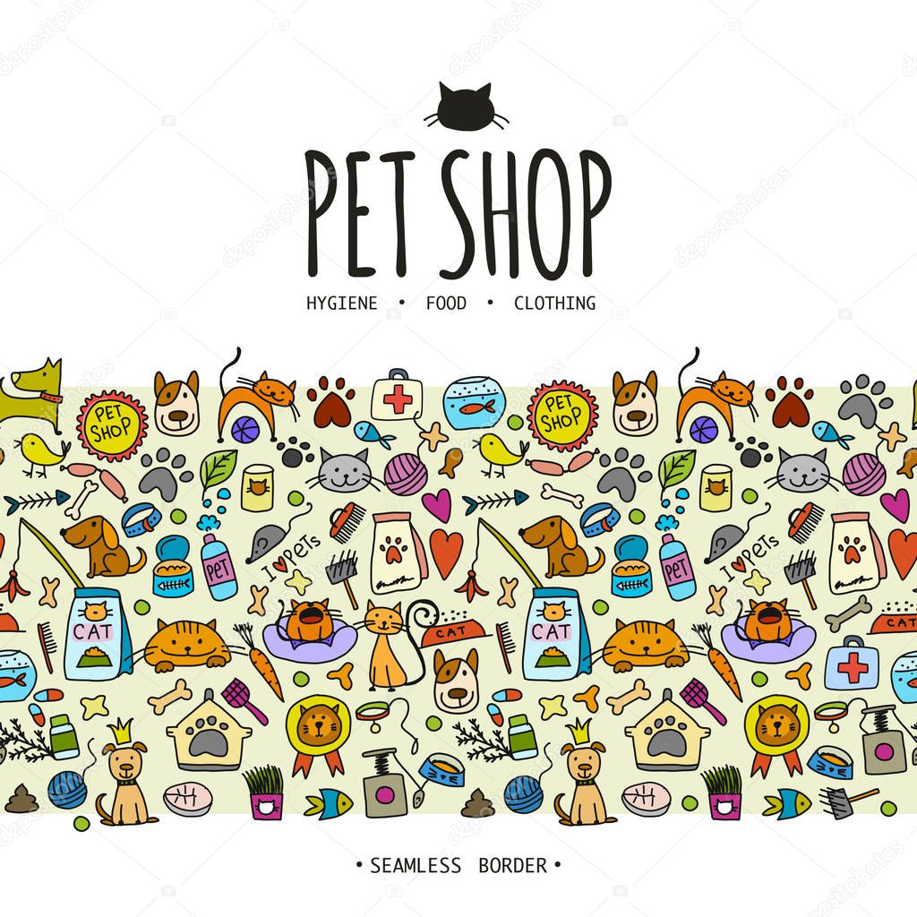 Pet shop background, seamless pattern for your design. Vector illustration