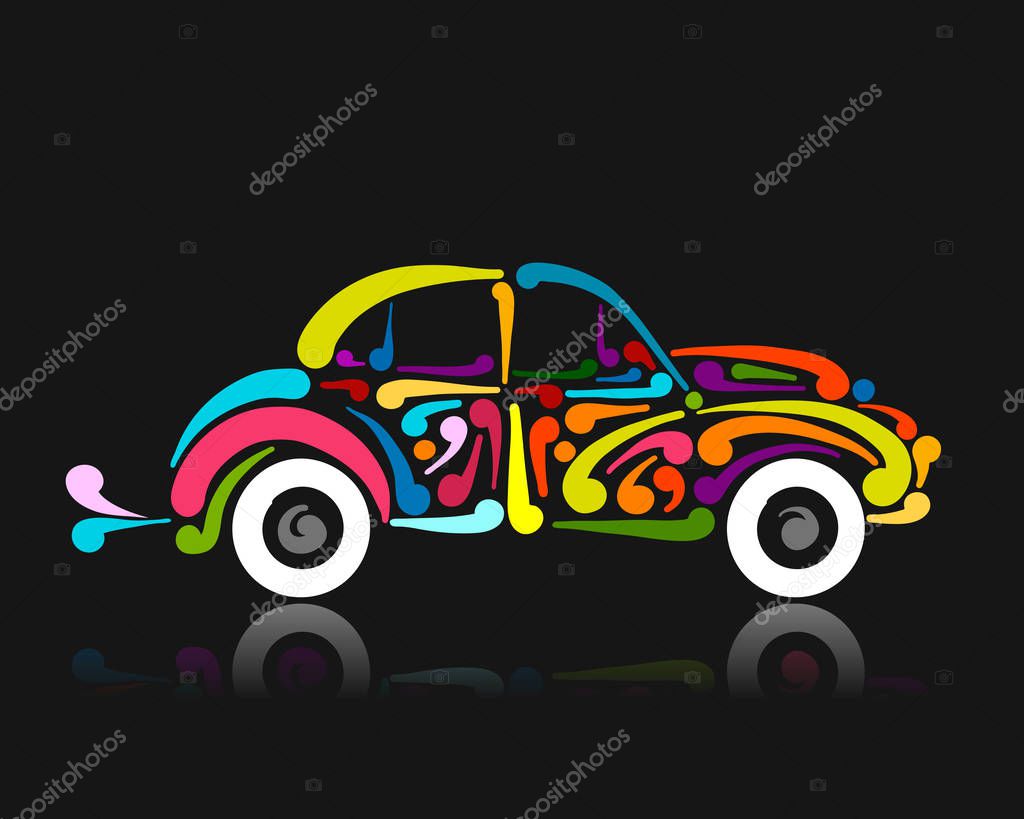 Retro car, abstract painted silhouette for your design. Vector illustration