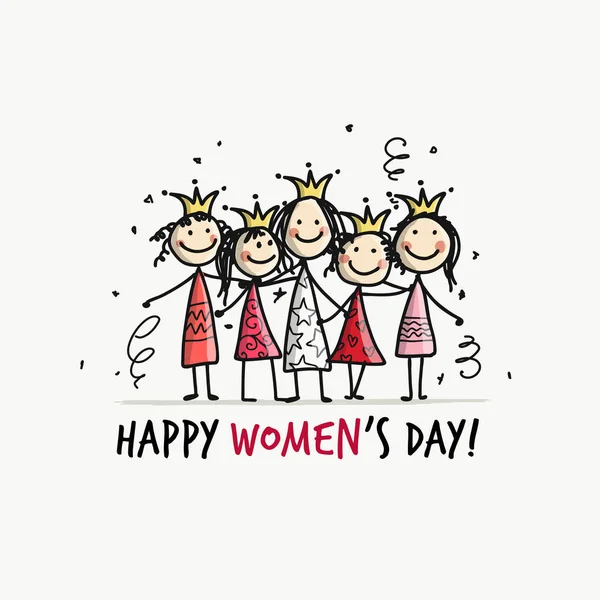 8 березня, міжнародний жіночий день. Красиві дівчата з напоями для вашого дизайну — стоковий вектор