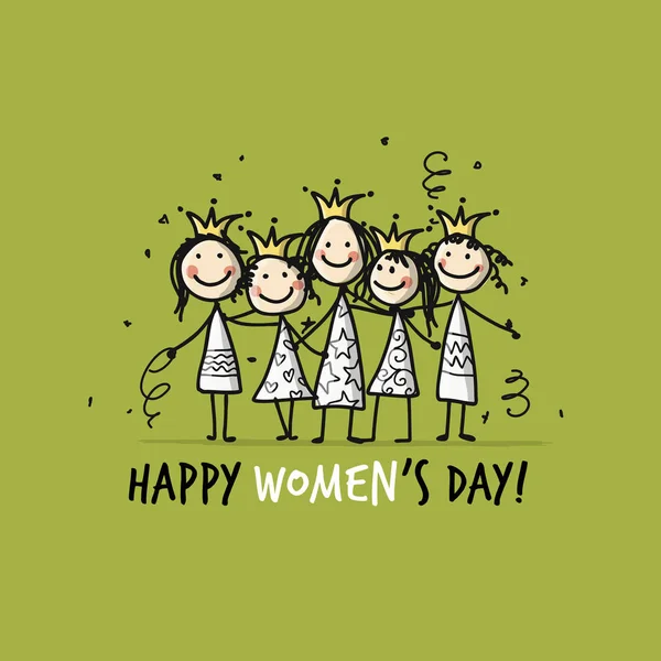 8 maart, internationale womens dag. Mooie meisjes met drankjes voor uw ontwerp — Stockvector