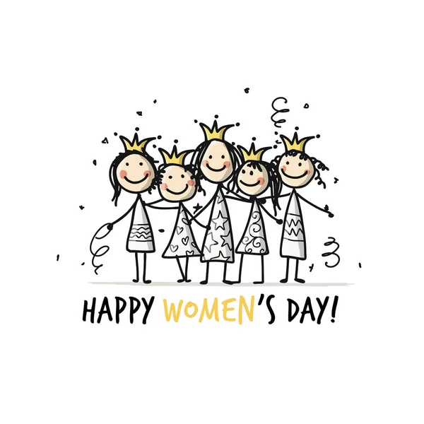 8 Mart, uluslararası kadın gün. İçecekler tasarımınız için güzel kızlar — Stok Vektör