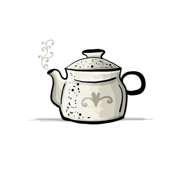 Ceramic teapot, sketch for your design — Stock Vector