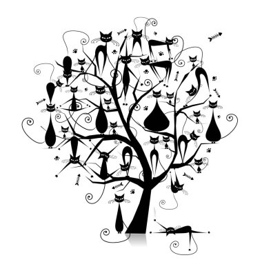 Ağaç dalları, siluet tasarımınız için üzerinde siyah kedi