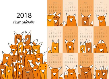 Komik tilki, takvim 2018 tasarım