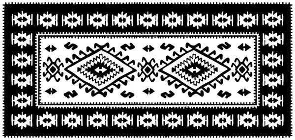 伝統的な民俗の幾何学的な ornamen と黒の東洋モザイク敷物 — ストックベクタ