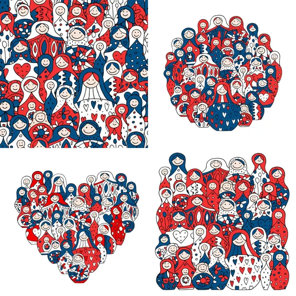 Colección de muñecas rusas anidando, Matryoshka para su diseño — Vector de stock