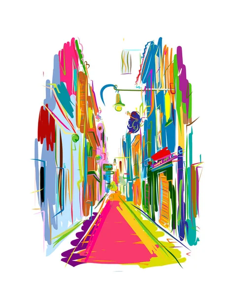 Antigua calle europea, boceto para tu diseño — Vector de stock