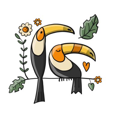 Tukanlar, sizin tasarımınız için cennet tropikal kuşları. Vektör illüstrasyonu