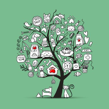 Evde beslenen hayvan dükkan, sanat ağaç tasarımınız için