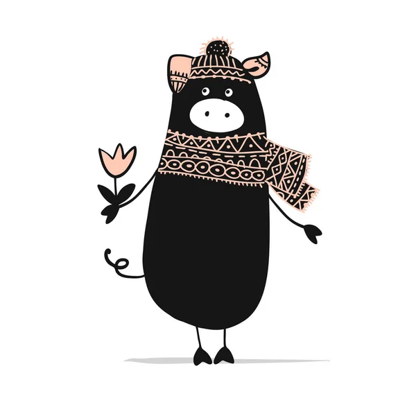 Mignonne silhouette ornée de cochon, symbole de 2019 année pour votre design — Image vectorielle