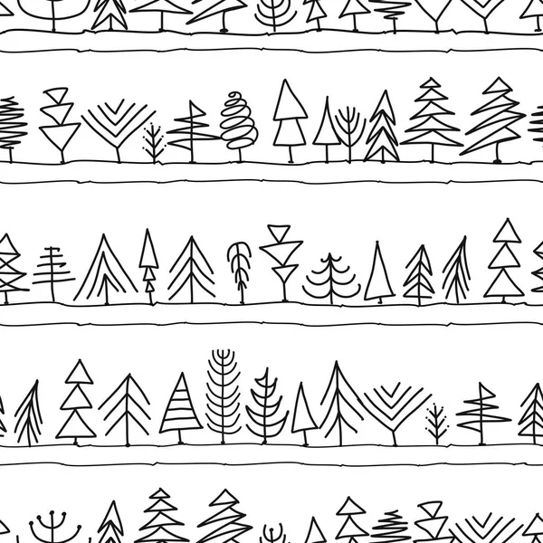 Безшовний візерунок з деревами, ескіз вашого дизайну — стоковий вектор