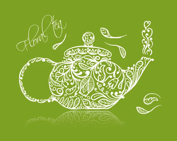 Teapot Sketch Green Tea Your Design — Stock Vector