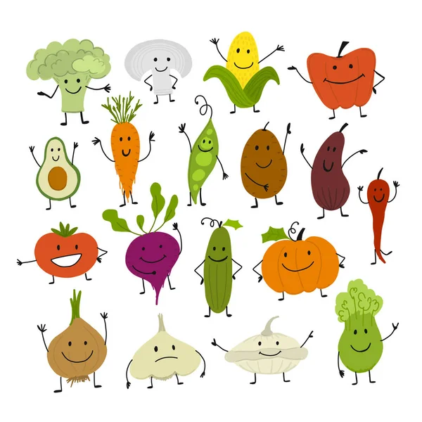 Graciosas verduras sonrientes, personajes para tu diseño — Vector de stock