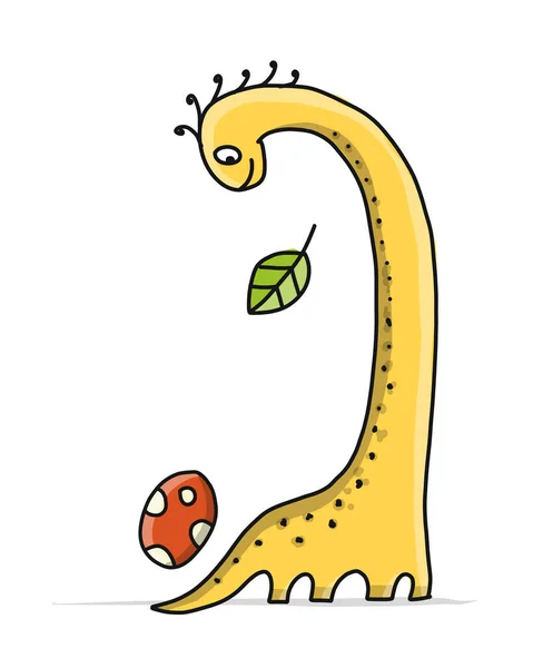 Dinosaurio gracioso, estilo infantil. Boceto para su diseño — Vector de stock