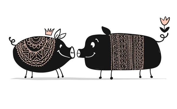 豚のかわいいカップル、あなたの設計のため 2019年のシンボル — ストックベクタ