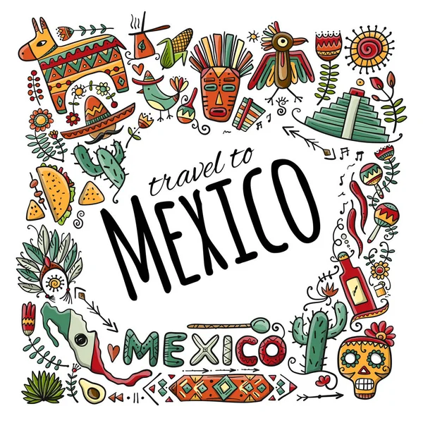 去墨西哥旅行。设计草图 — 图库矢量图片