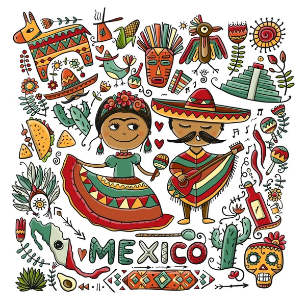去墨西哥旅行。设计草图 — 图库矢量图片