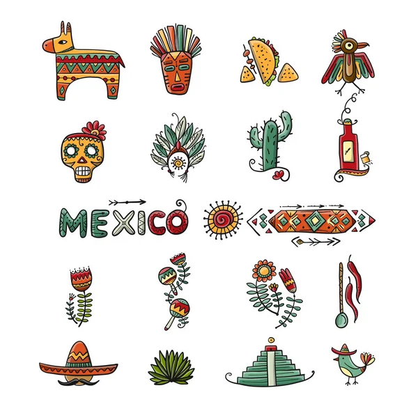 Mexico icons set for your design — стоковый вектор