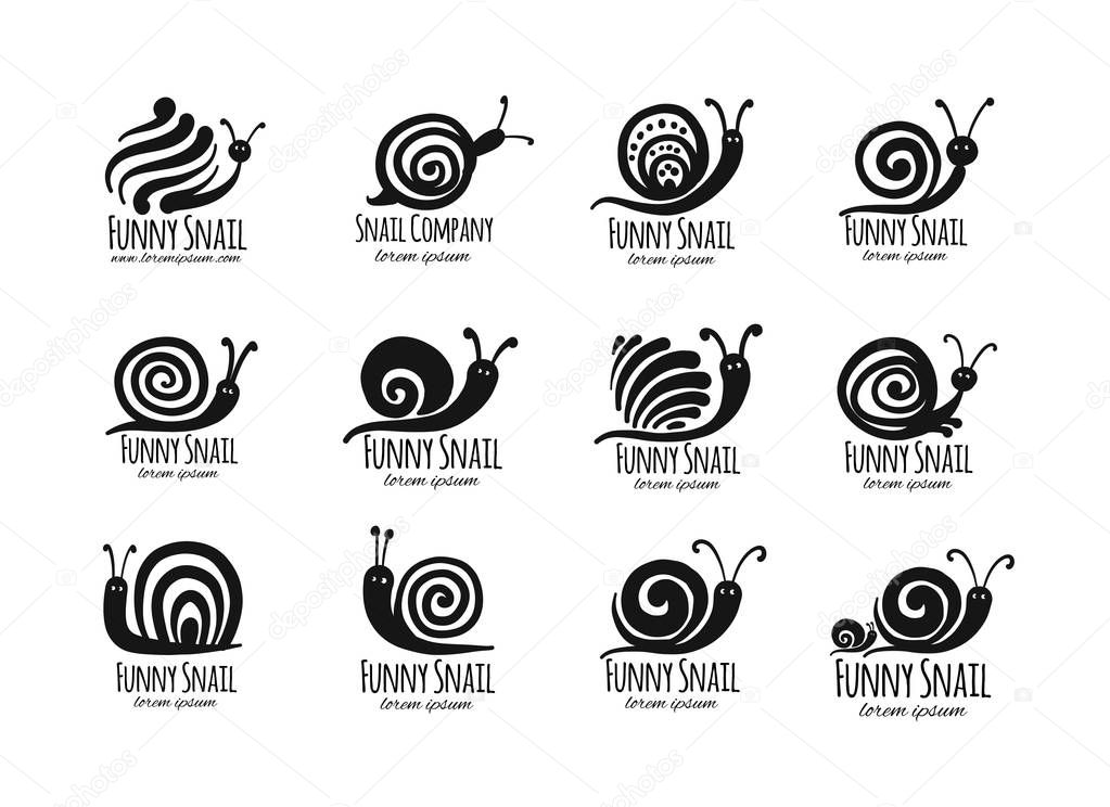 Funny snail, black silhouette for your design. Vector illustration