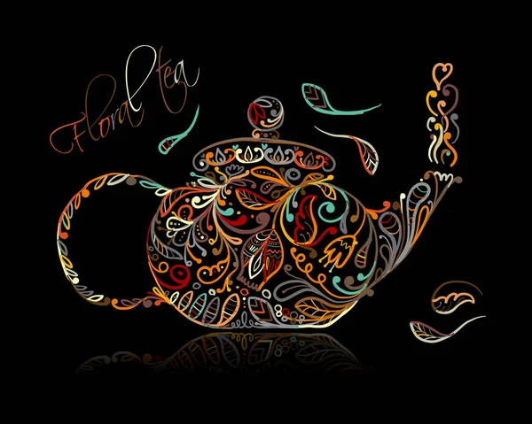 Bosquejo de tetera con té floral para su diseño — Archivo Imágenes Vectoriales