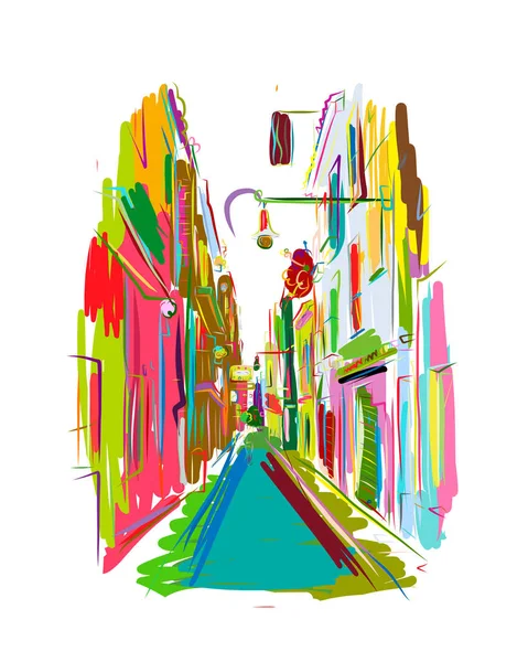 Vieille rue européenne, esquisse pour votre design — Image vectorielle