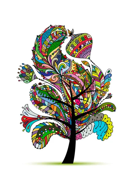 Virágos magic tree, vázlat, a design — Stock Vector