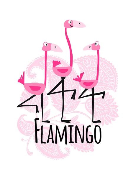 Schattig roze flamingo's op florale achtergrond, sketch voor uw ontwerp — Stockvector