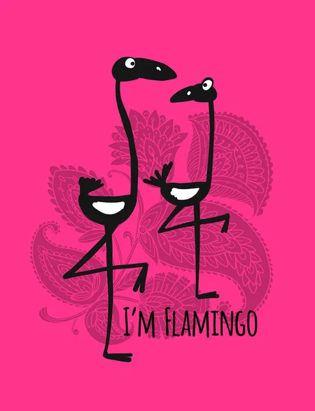 Schattig Flamingo's op florale achtergrond, sketch voor uw ontwerp — Stockvector