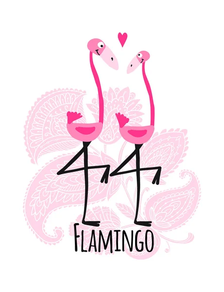 Ζευγάρι των ροζ φλαμίνγκο floral φόντο, σκίτσο για το σχέδιό σας — Διανυσματικό Αρχείο