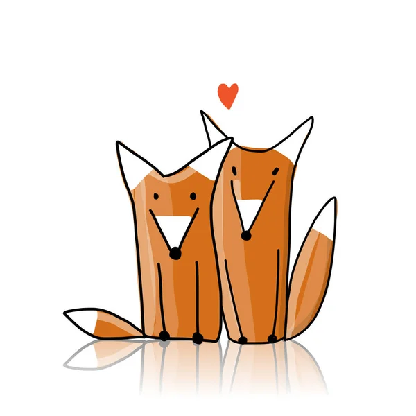 一对可爱的狐狸, 草图为您的设计 — 图库矢量图片