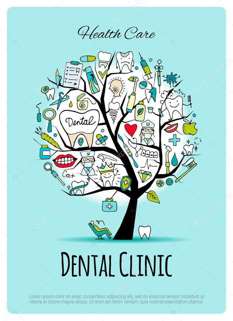 Dental clinic tree, sketch for your design. Vector illustration