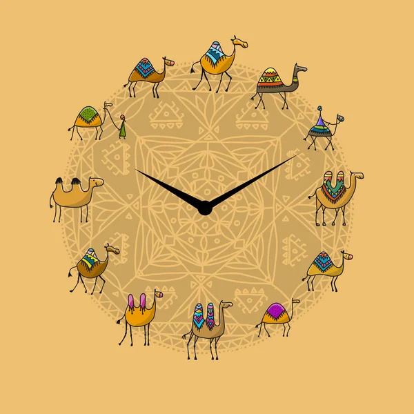 Clock with camels design — Stock Vector