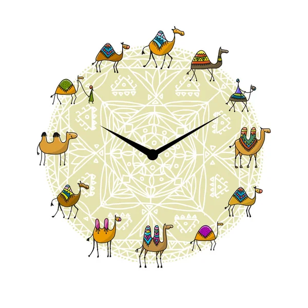 Clock with camels design — Stock Vector