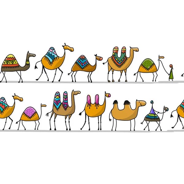 Camellos caravana, patrón sin costuras para su diseño — Vector de stock