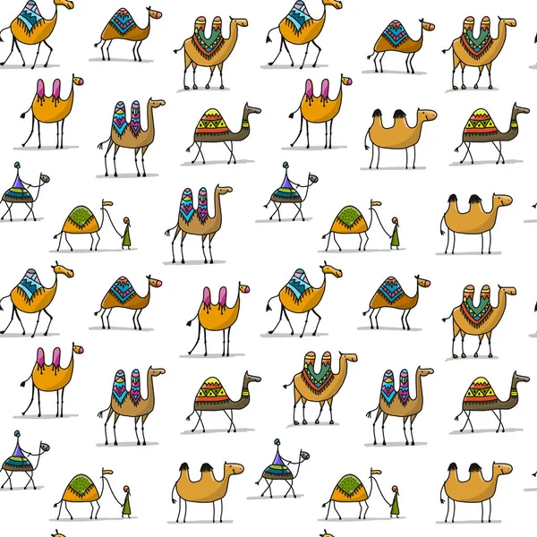 Camellos caravana, patrón sin costuras para su diseño — Vector de stock