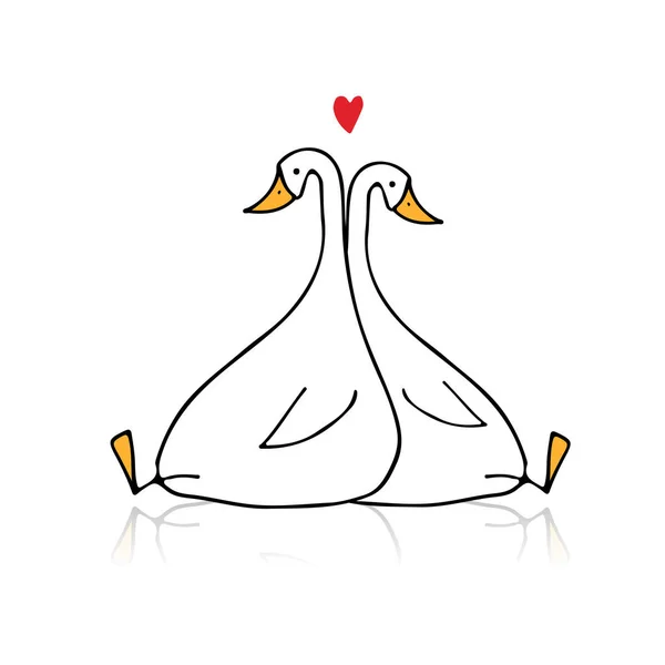 Funny goose couple, sketch for your design — Stock Vector