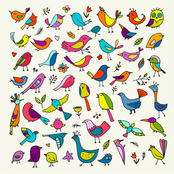 Collection Oiseaux, croquis pour votre design — Image vectorielle