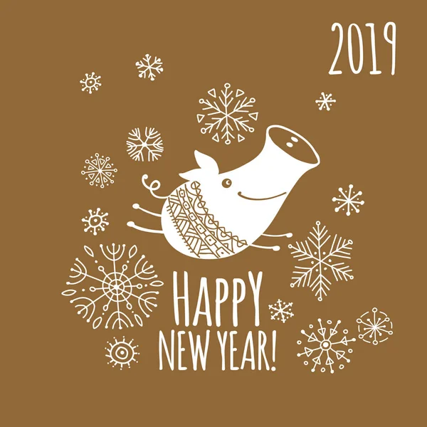 Weihnachtskarte mit lustigem Schwein, Symbol des Jahres 2019 für Ihre Gestaltung — Stockvektor