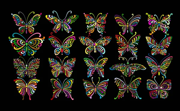 Sierlijke vlindercollectie voor uw ontwerp — Stockvector