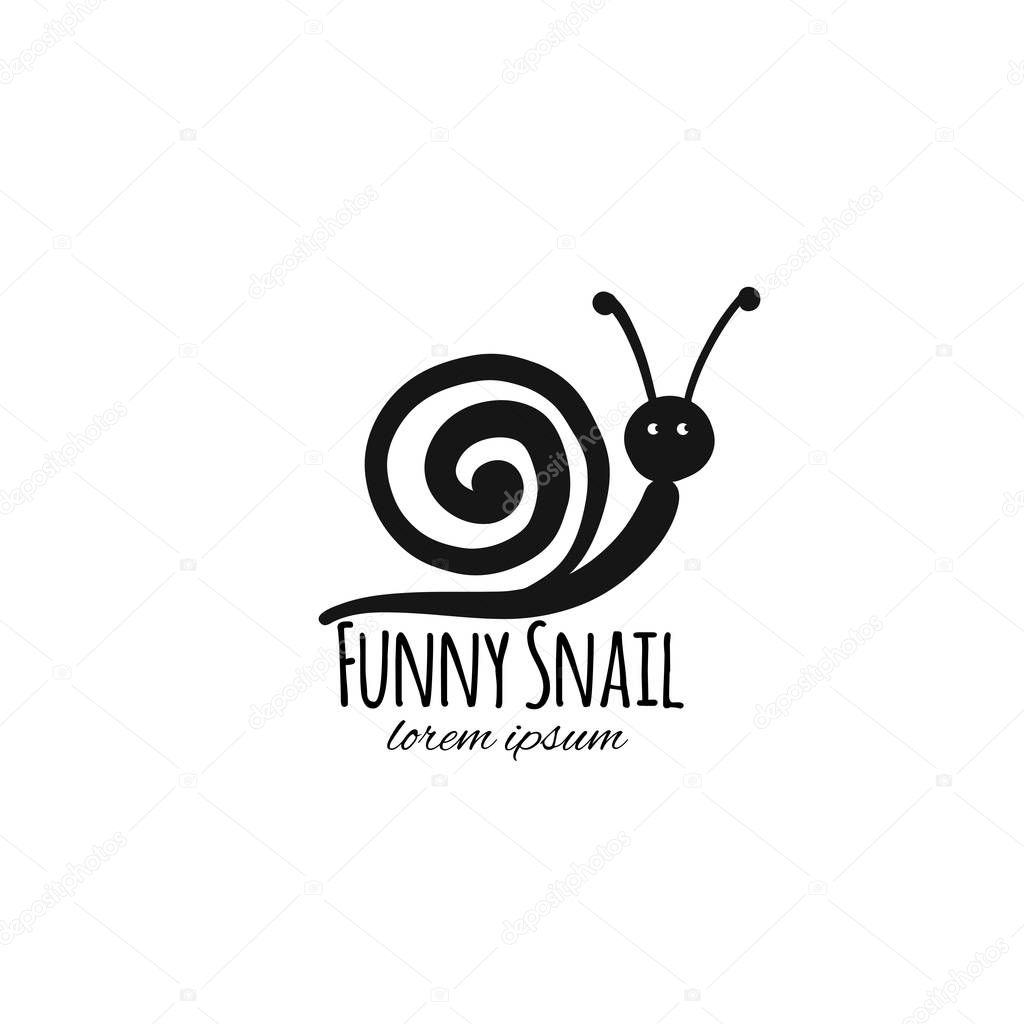 Funny snail, black silhouette for your design. Vector illustration